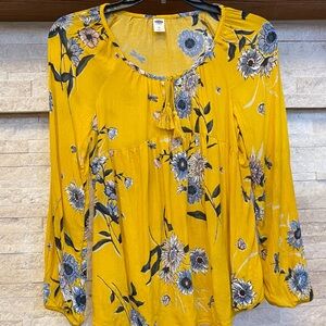 Old Navy Yellow Boho Floral Blouse Size XS